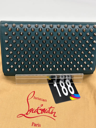Christian Louboutin Green Leather Paloma Spike Wristlet
