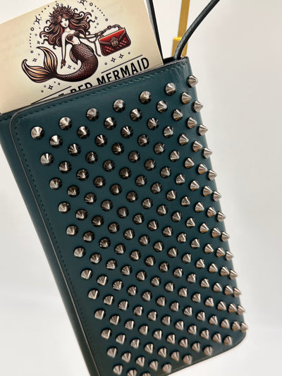 Christian Louboutin Green Leather Paloma Spike Wristlet