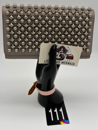 Gray Christian Louboutin Leather Spiked Wristlet