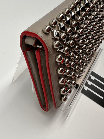 Gray Christian Louboutin Leather Spiked Wristlet