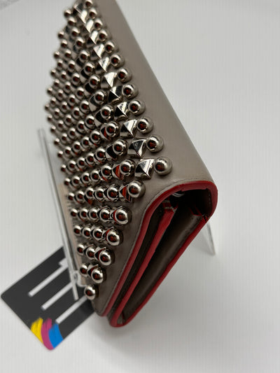 Gray Christian Louboutin Leather Spiked Wristlet