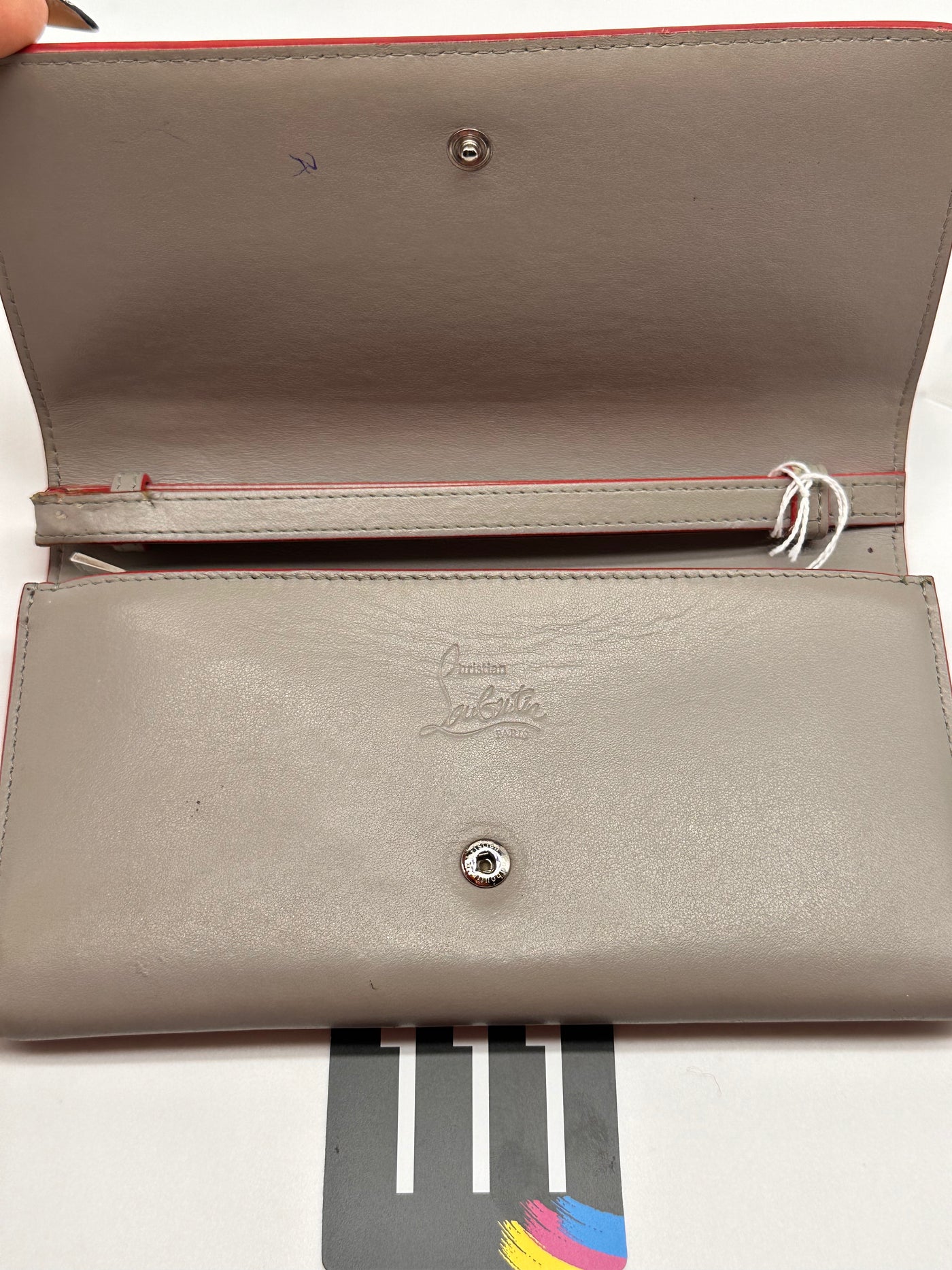 Gray Christian Louboutin Leather Spiked Wristlet