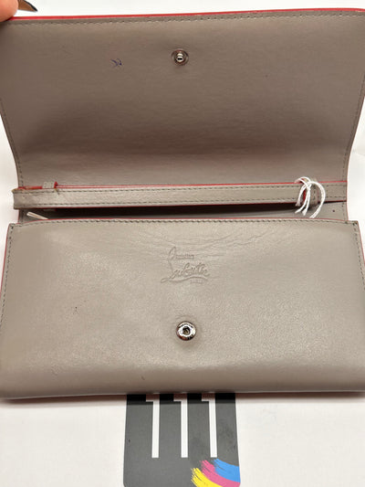 Gray Christian Louboutin Leather Spiked Wristlet
