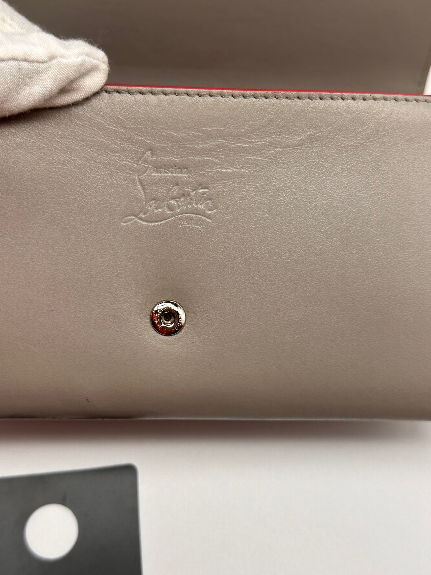 Gray Christian Louboutin Leather Spiked Wristlet